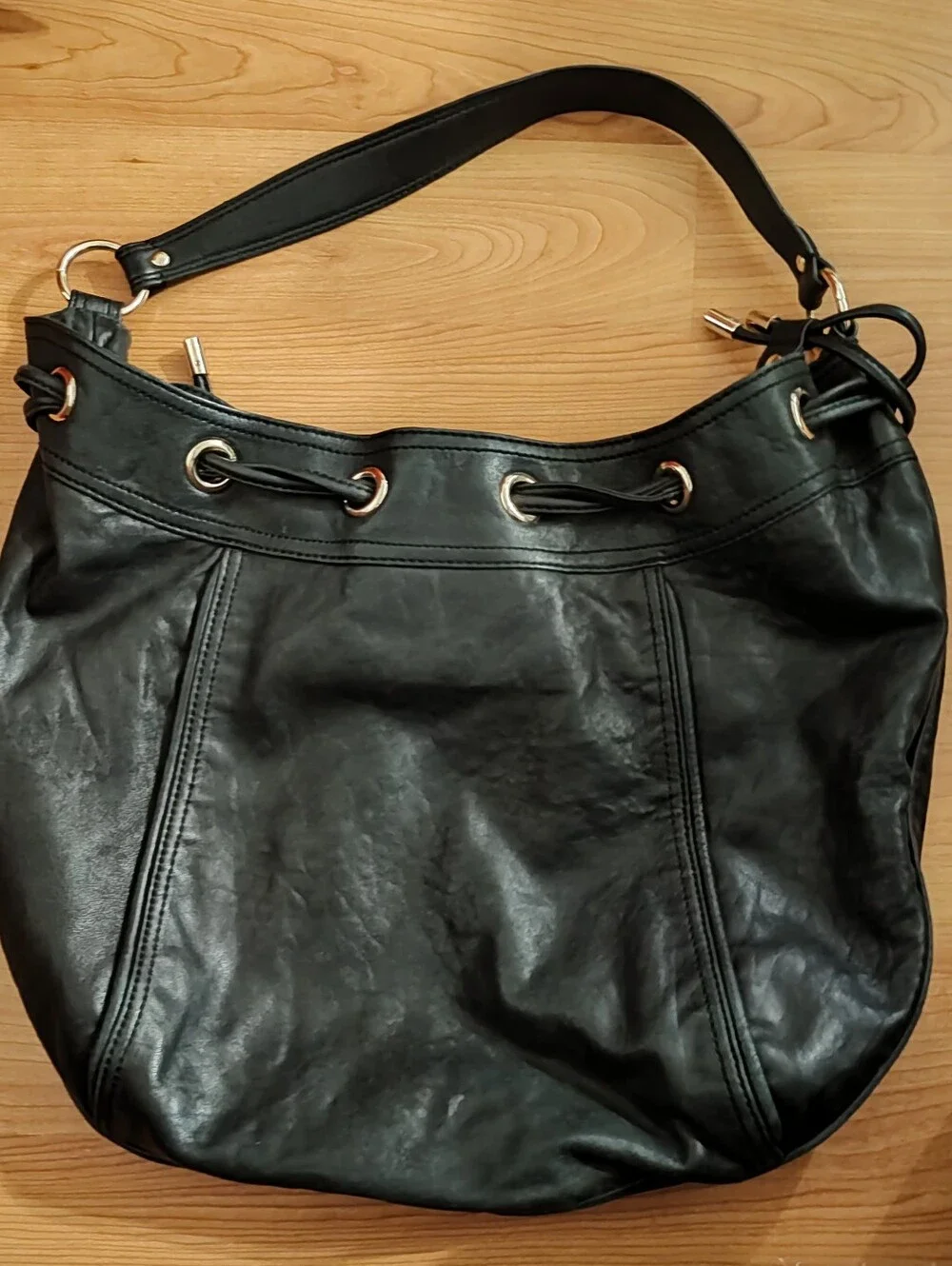 Nearly New Black Leather Juicy Couture Hobo Bag
